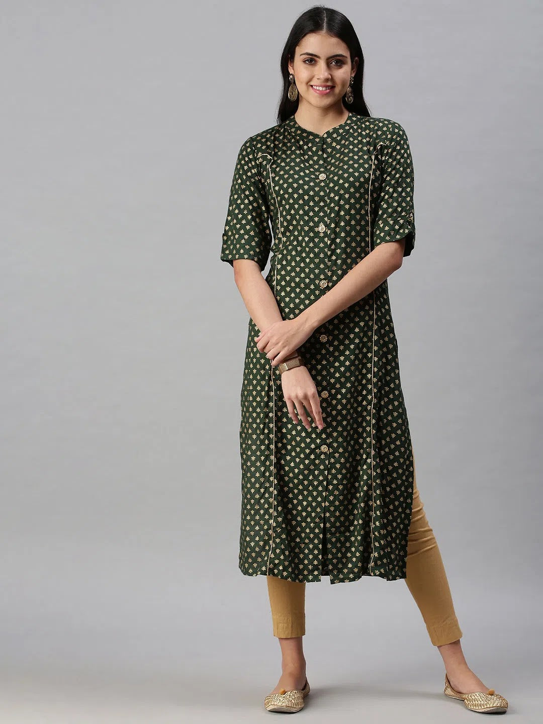 Green Printed Cotton Indian Kurti - Stylish Women's Kurta