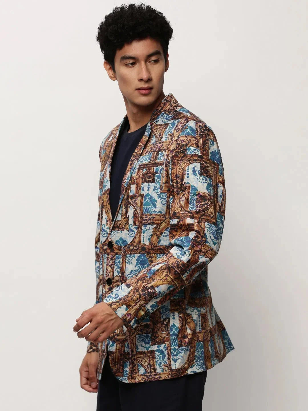 Brown Printed Casual Blazer | Men's Ethnic Wear - DesiQlo