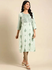 Women's Green Embellished Straight Kurta-GW-483-Green