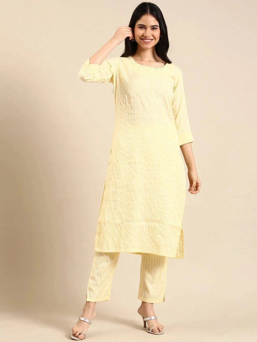Yellow Solid Cotton Kurta Set for Women | Indian Kurta Sets