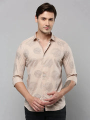 Men Beige Printed Casual Shirt-ZEPHYRPRINTS-2019-Beige
