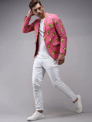 Men Pink Printed Blazer-SOBLZ-277-Pink