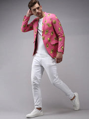 Men Pink Printed Blazer-SOBLZ-277-Pink