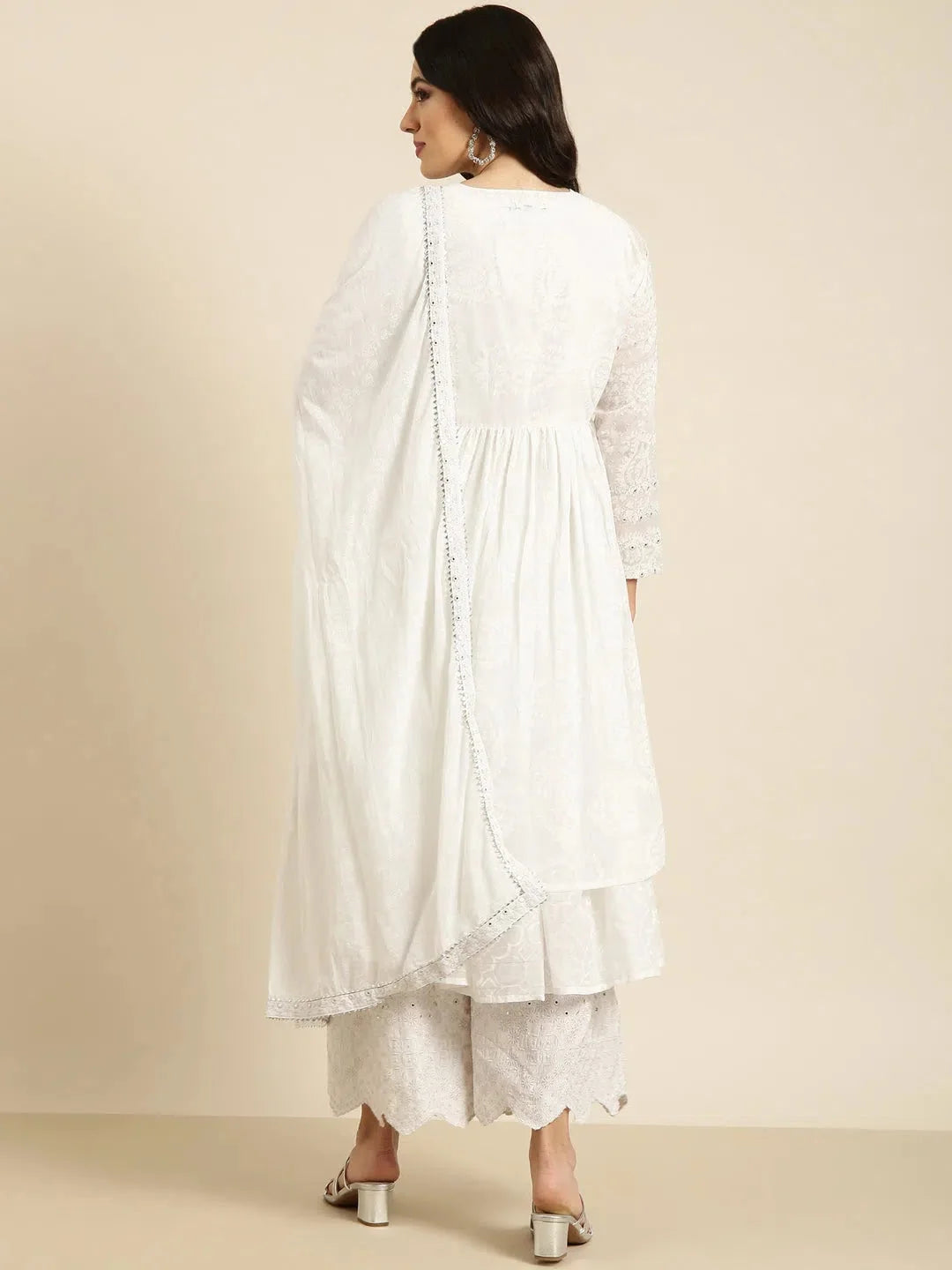 White Floral Anarkali Kurta Set | Cotton Anarkali Suits for Women