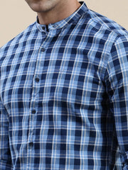 Men Blue Checked Casual Shirt-LAVINIA-1104-Blue