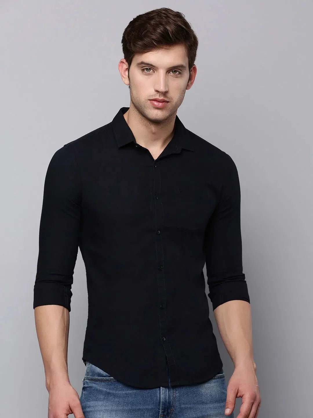Navy Solid Mens Shirt - Casual Cotton Shirt | DesiQlo