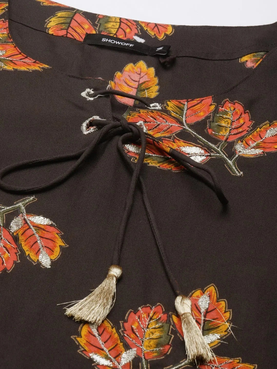 Coffee Brown Floral Kurta- Indian Kurtas for Ladies Online