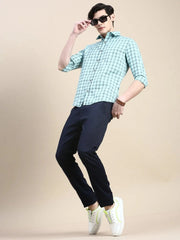 Men Green Checked Casual Shirt-ALBACHECKS-77-Seagreen