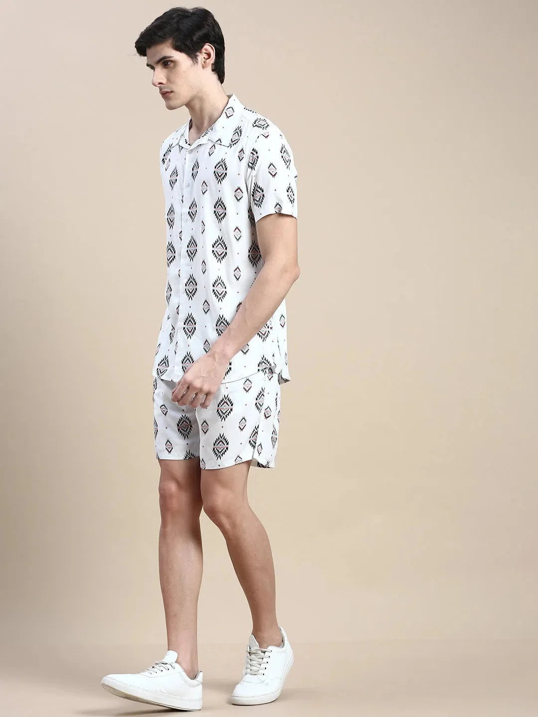 Men's White Printed Casual Co ord Sets | Cotton Two Piece Sets
