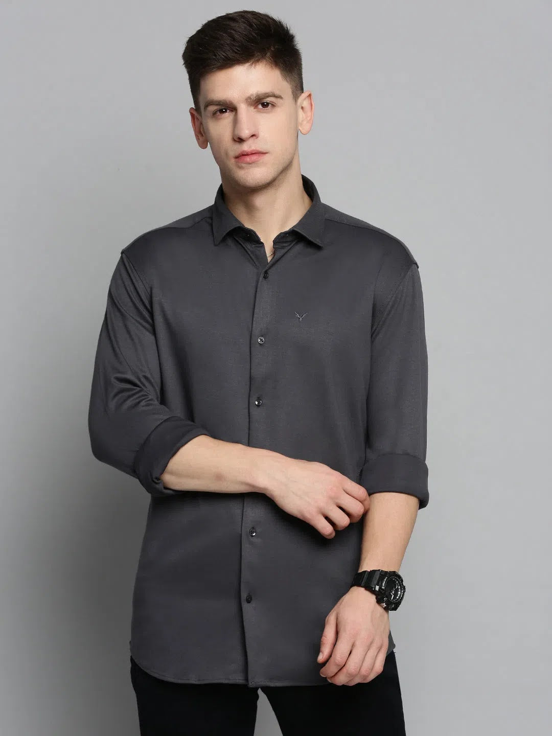 Grey Solid Mens Shirt | Cotton Casual Shirt | DesiQlo