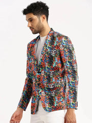 Men Multi Printed Notched Lapel Blazer-SOBLZ-86-4-Multi