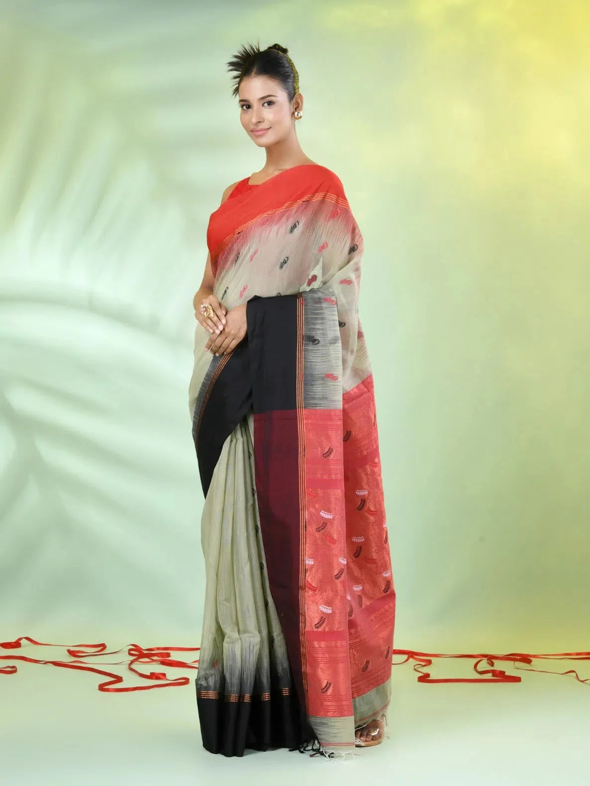 Pistachio Ikat Cotton Indian Sari | Designer Sarees India