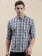 Men Grey Checked Casual Shirt-LAVINIA-9999-Grey