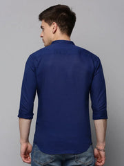 Men Navy Solid Casual Shirt-LISHALINEN-3052-Navyblue
