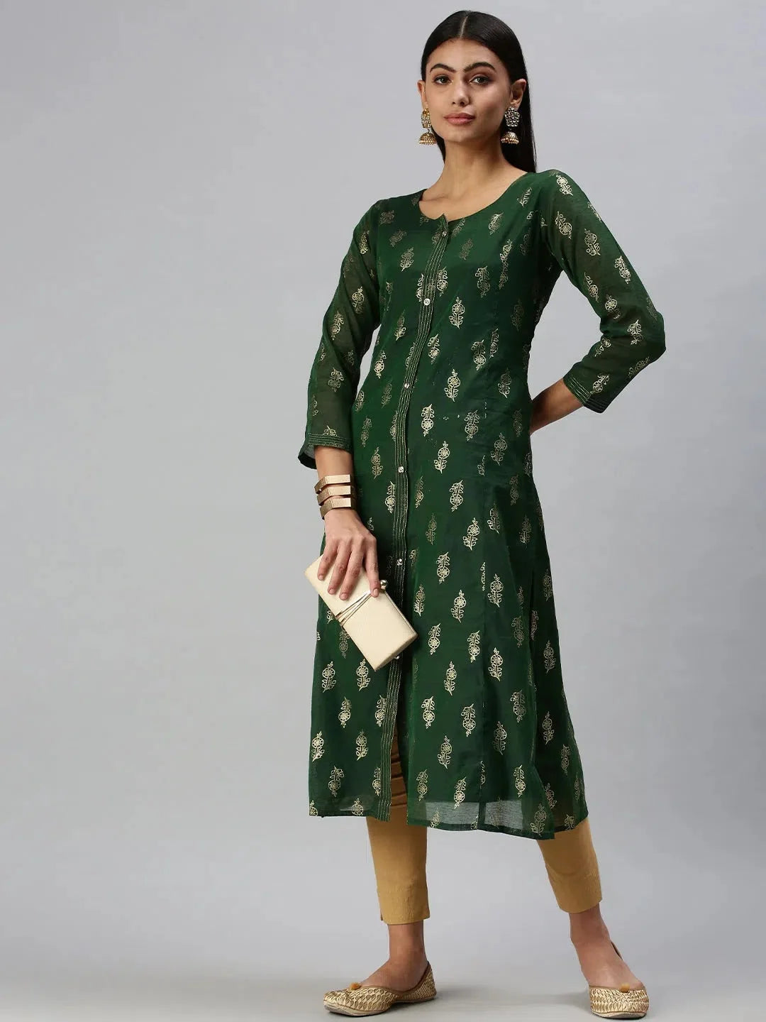Green Printed Cotton Kurta: Stylish Indian Kurta for Women
