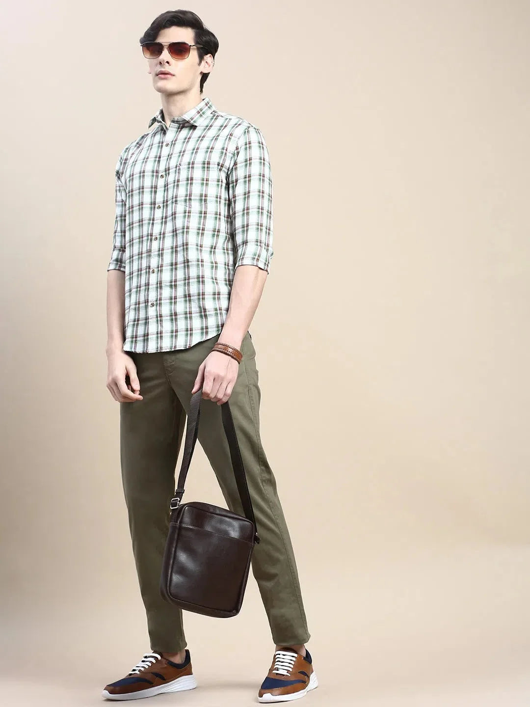 DesiQlo White Checked Cotton Mens Shirt - Casual Style