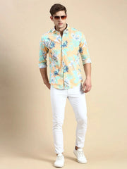 Men Orange Printed Casual Shirt-JORDANPRINT-4893-Orange