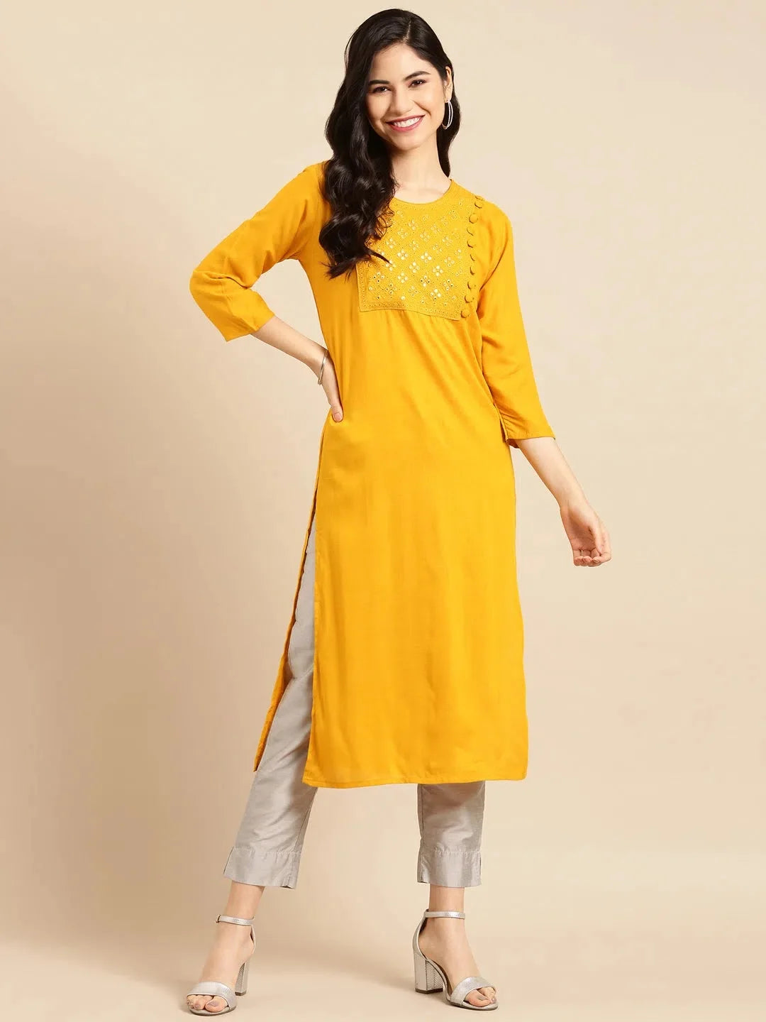 Yellow Solid Kurtas | Indian Kurtis Cotton - DesiQlo