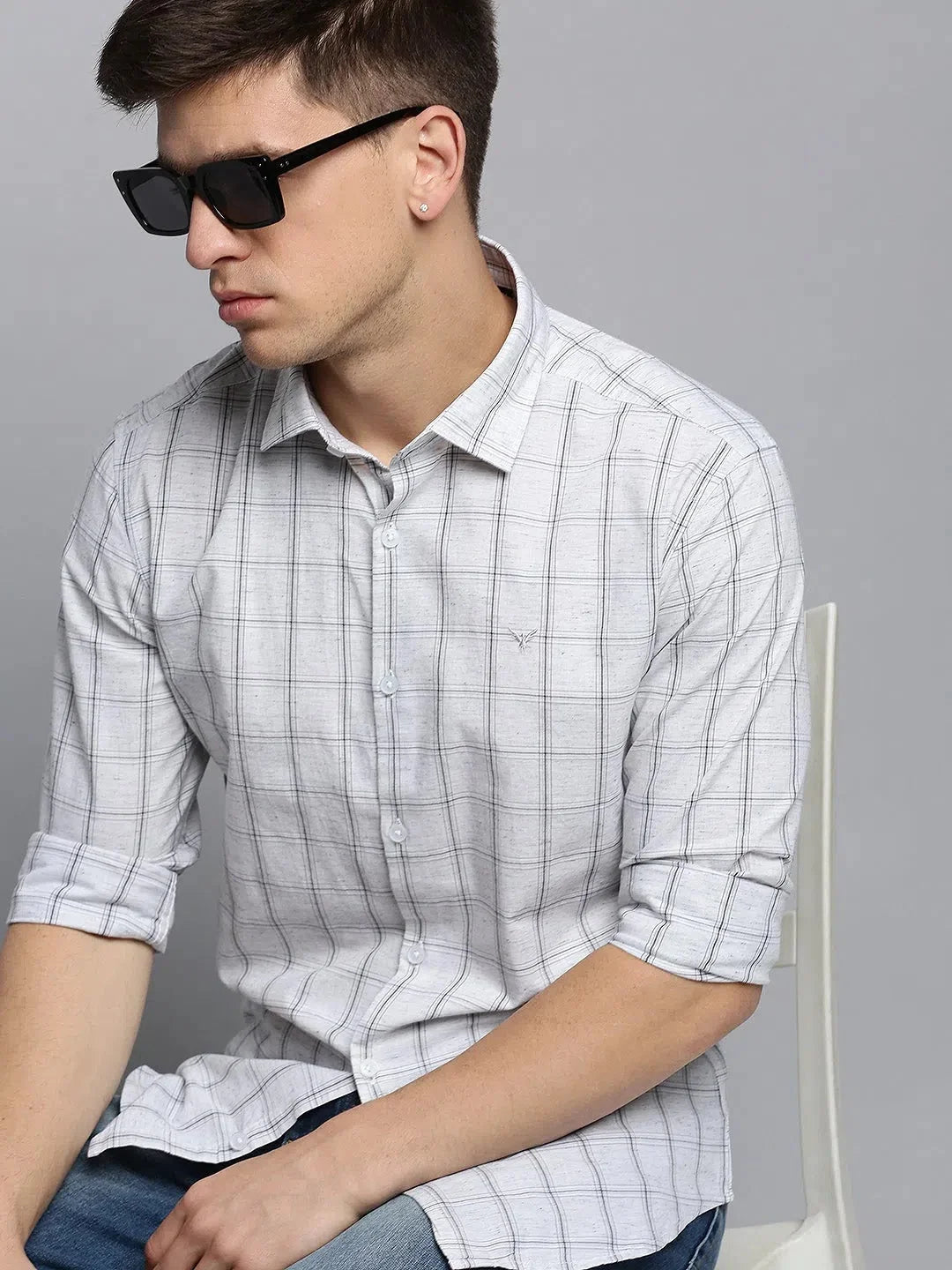 Men's Grey Checked Cotton Shirt | Casual Style