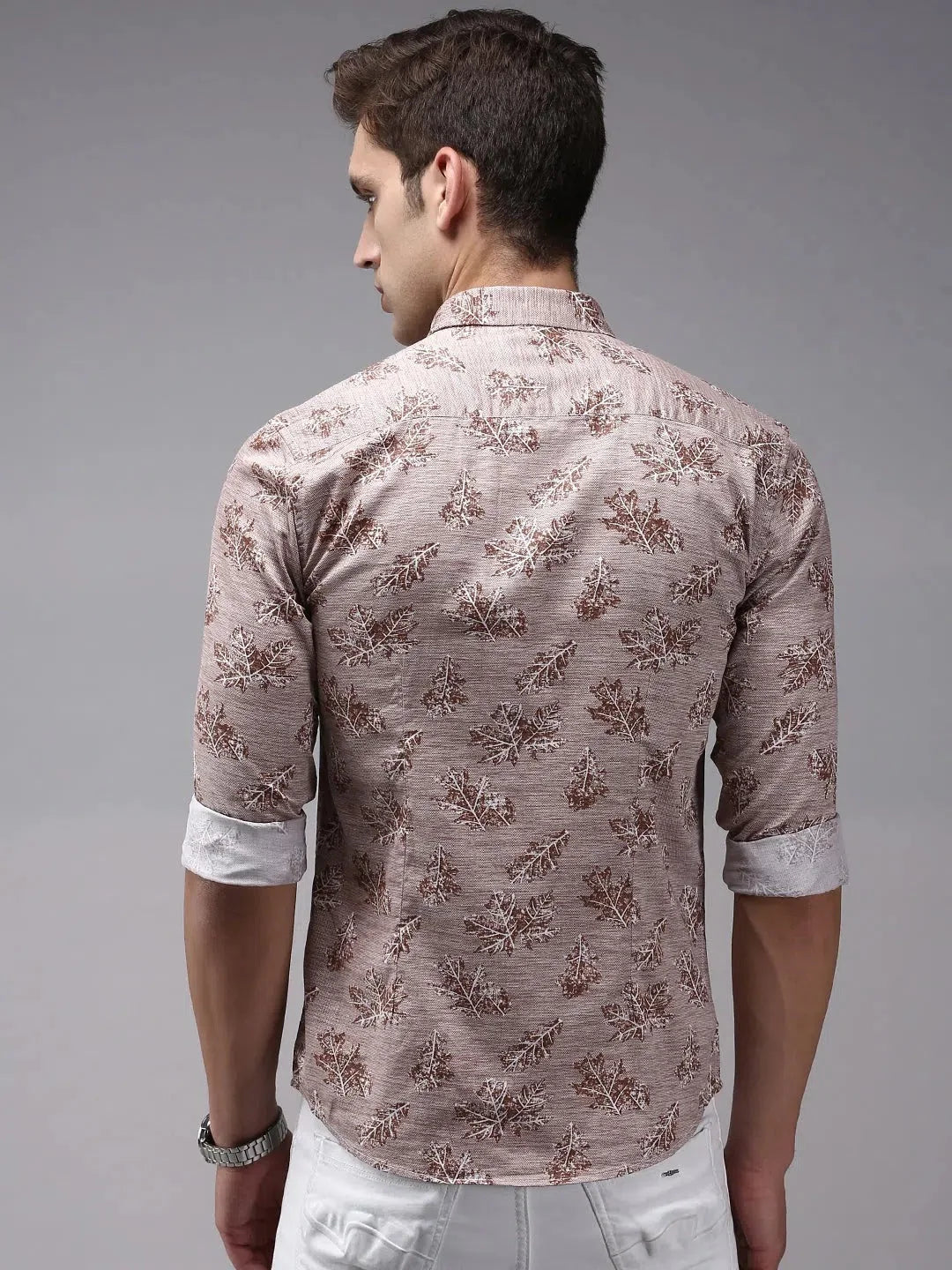 Brown Printed Mens Shirt | Cotton Casual Shirt - DesiQlo