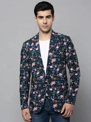 Men Navy Printed Blazer-SOBLZ-298-Navyblue