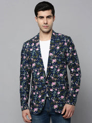 Men Navy Printed Blazer-SOBLZ-298-Navyblue