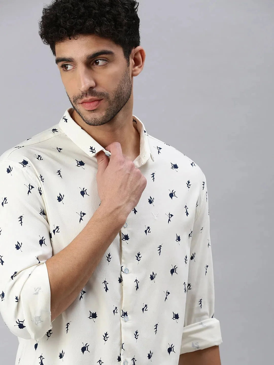 Cream Printed Mens Shirt | Cotton Casual Shirt by DesiQlo
