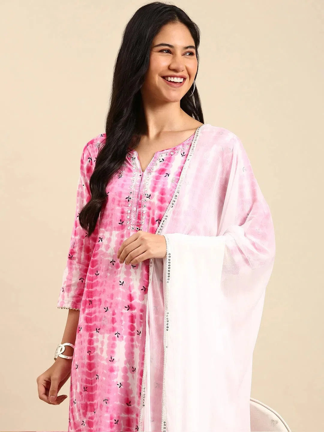 Pink Tie Dye Cotton Kurta Set for Women | Showoff Fashion