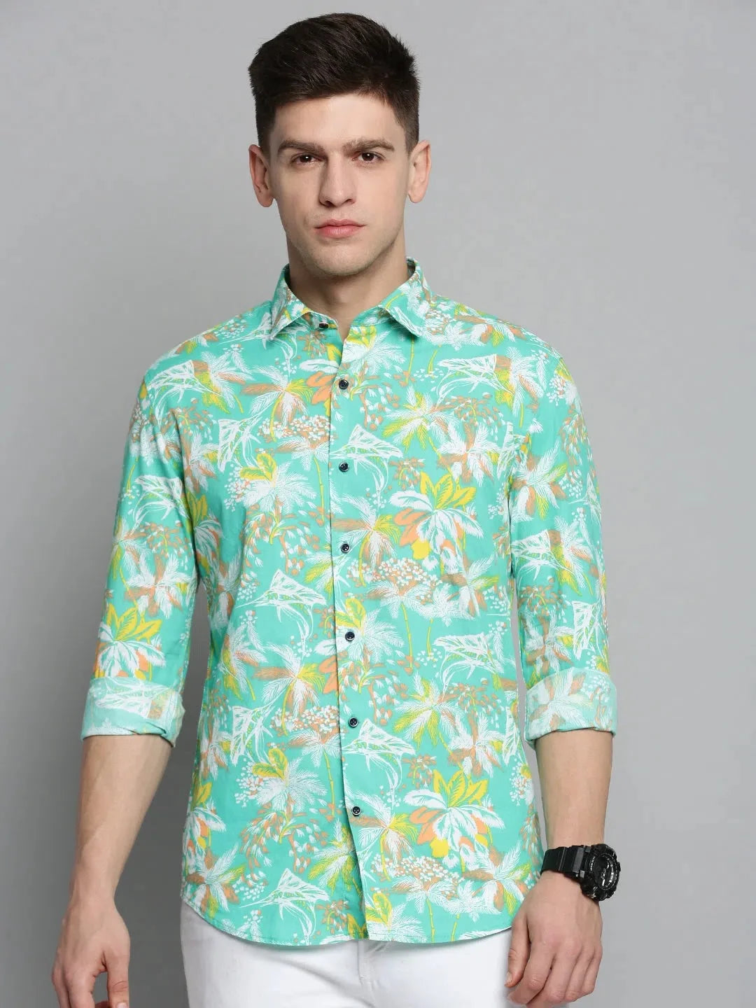 Men's Green Printed Cotton Shirt | Unique Casual Style