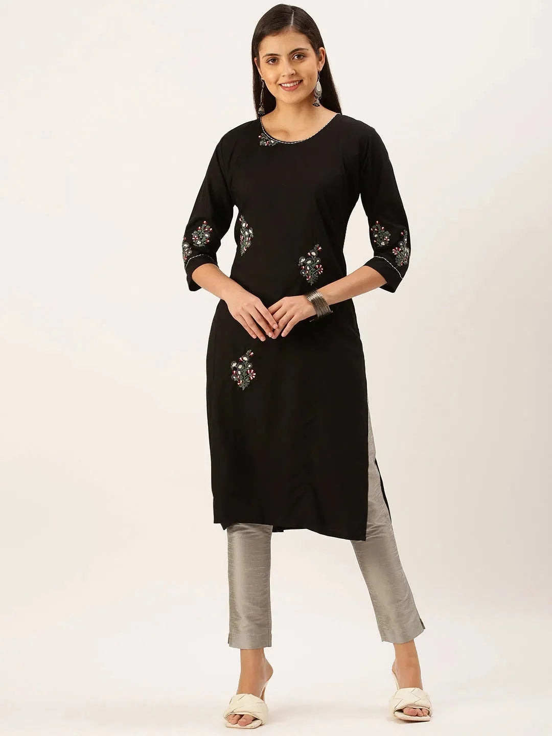 Black Embroidered Indian Kurta Ladies - Cotton Kurti Online