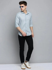 Men Blue Solid Casual Shirt-MUNIFICENCEPLAIN-3393-Blue