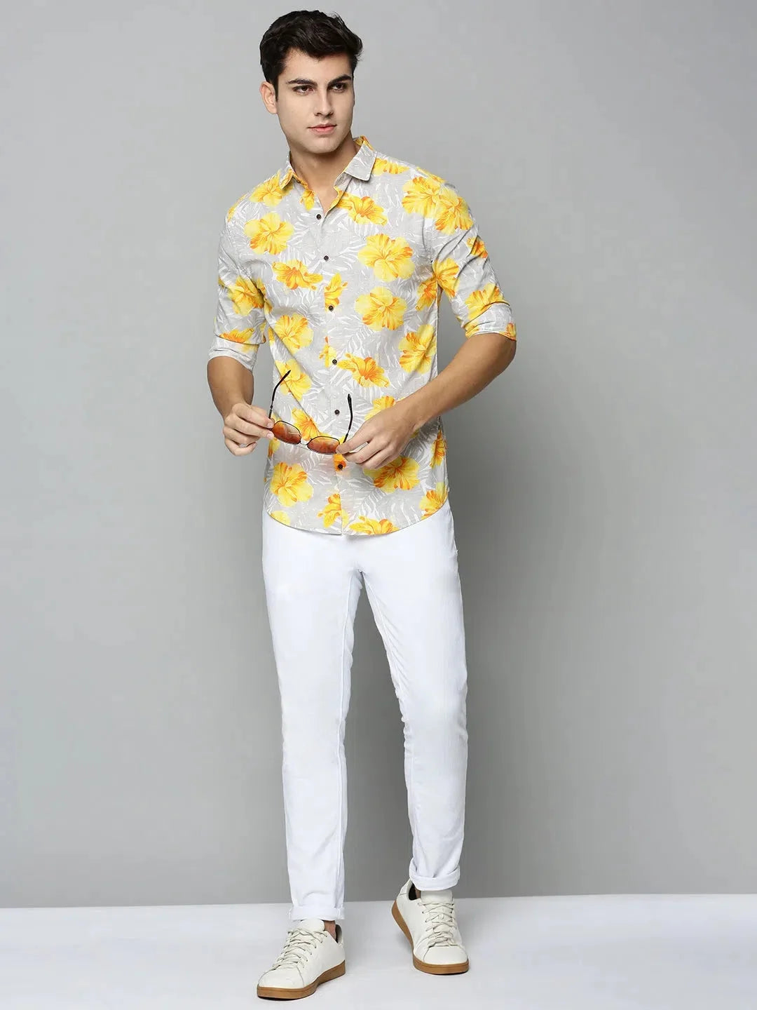 Grey Printed Mens Shirt - Cotton Casual Shirt | DesiQlo