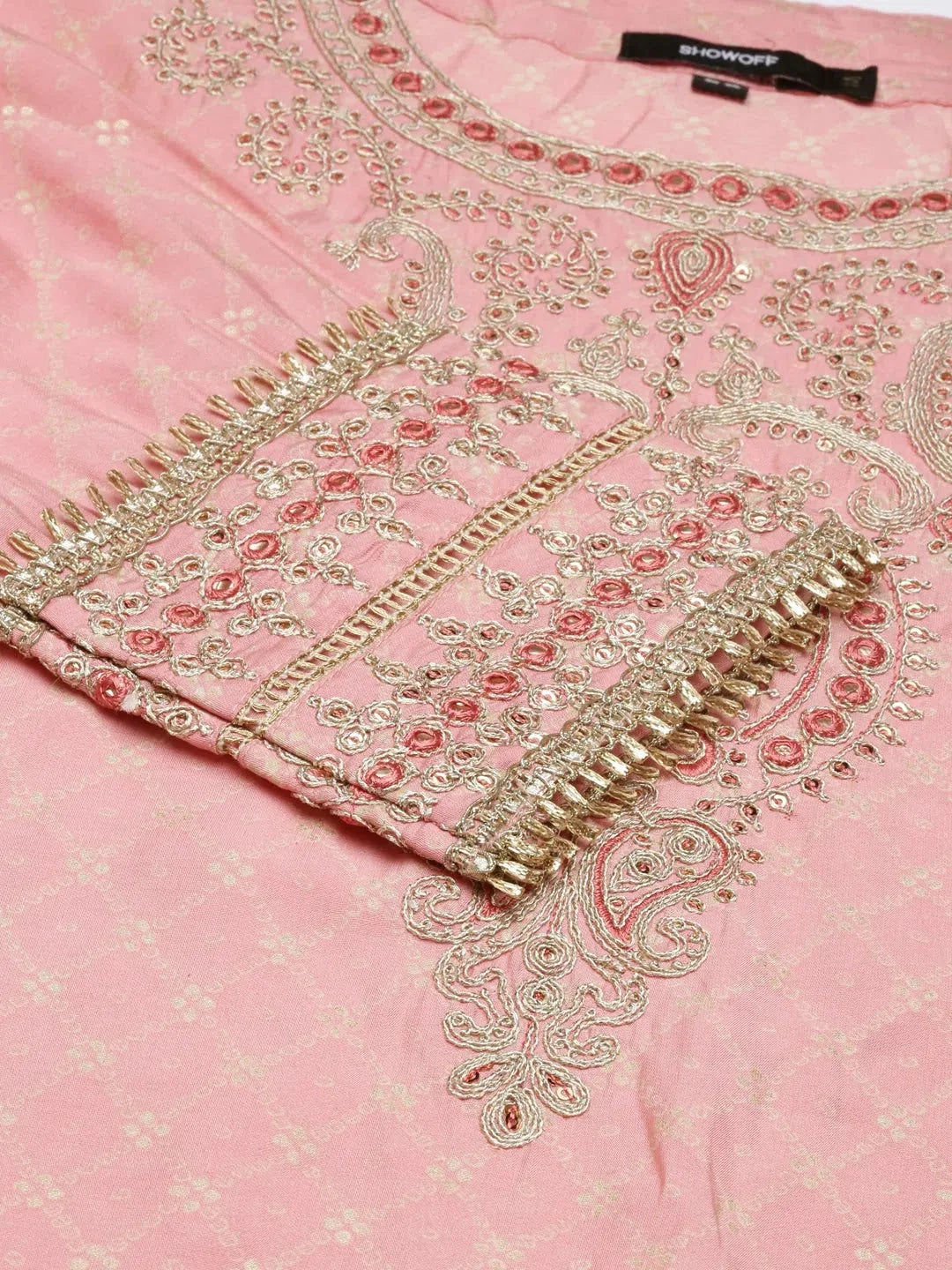 Pink Geometrical Kurta Set | Cotton Women's Kurta Sets