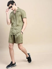 Men Green Solid Casual Co ord Set-AM-90-21-Olive