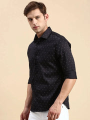 Men Navy Printed Casual Shirt-IKIGAIPRINTS-8804-Navyblue