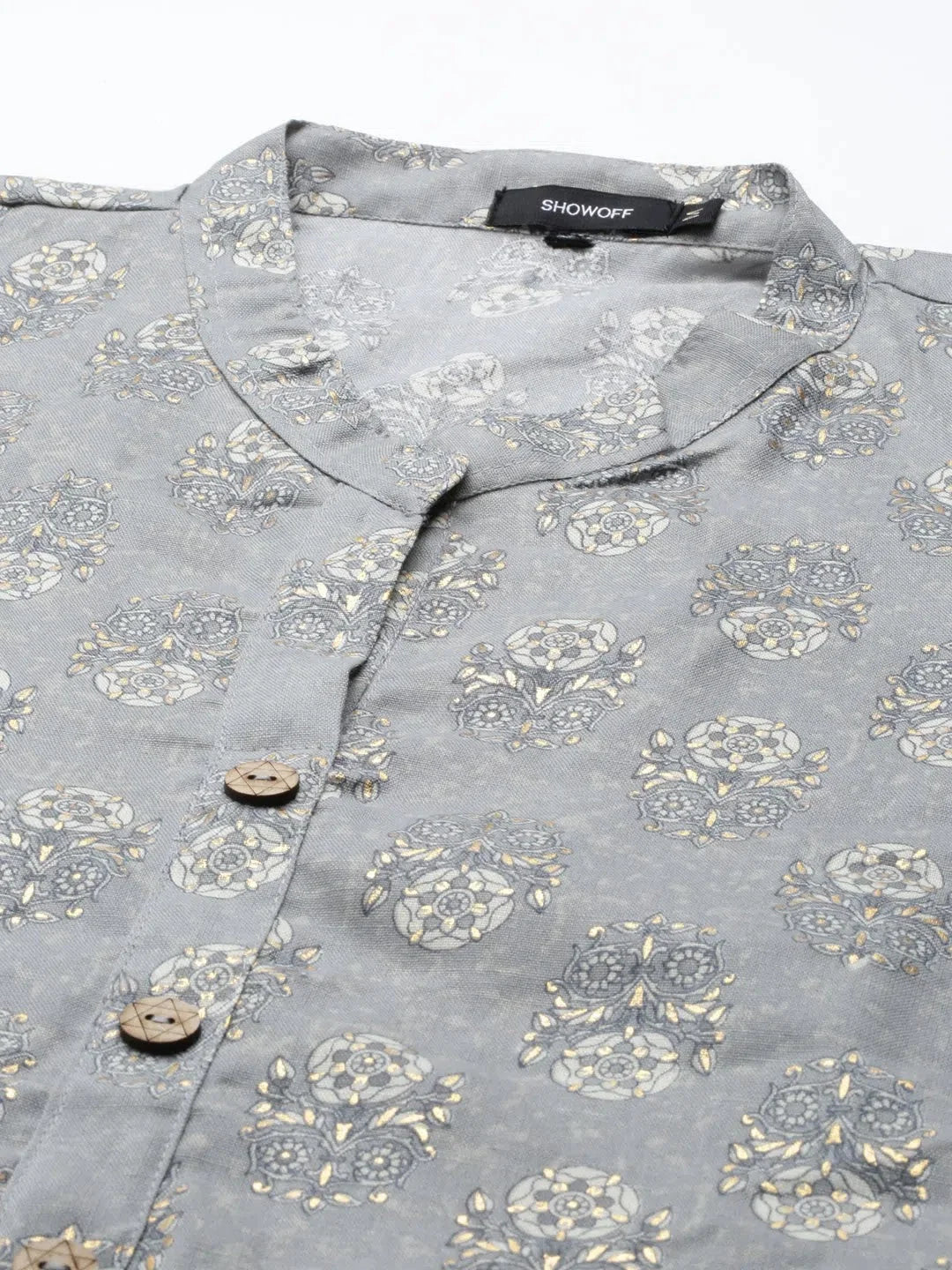 Grey Printed Polyester Kurta | Stylish Indian Kurta for Women