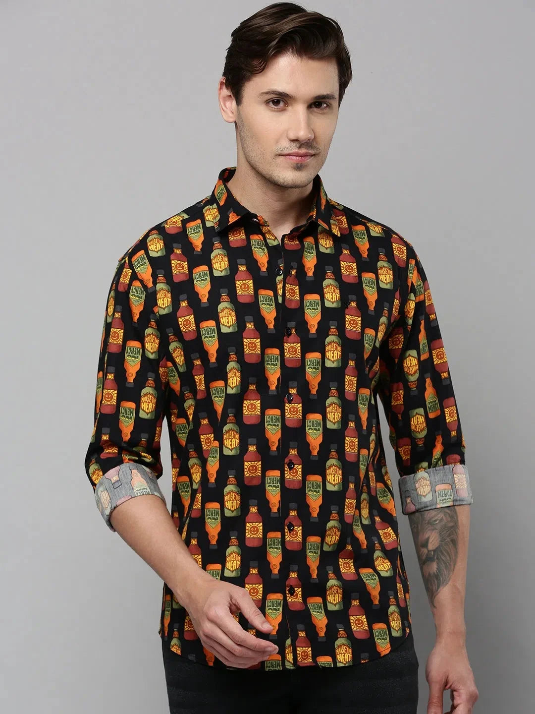 Men's Black Printed Cotton Shirt - Stylish & Unique