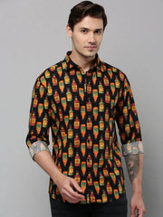 Men Black Printed Casual Shirt-ELICAPRINT-4823-Black