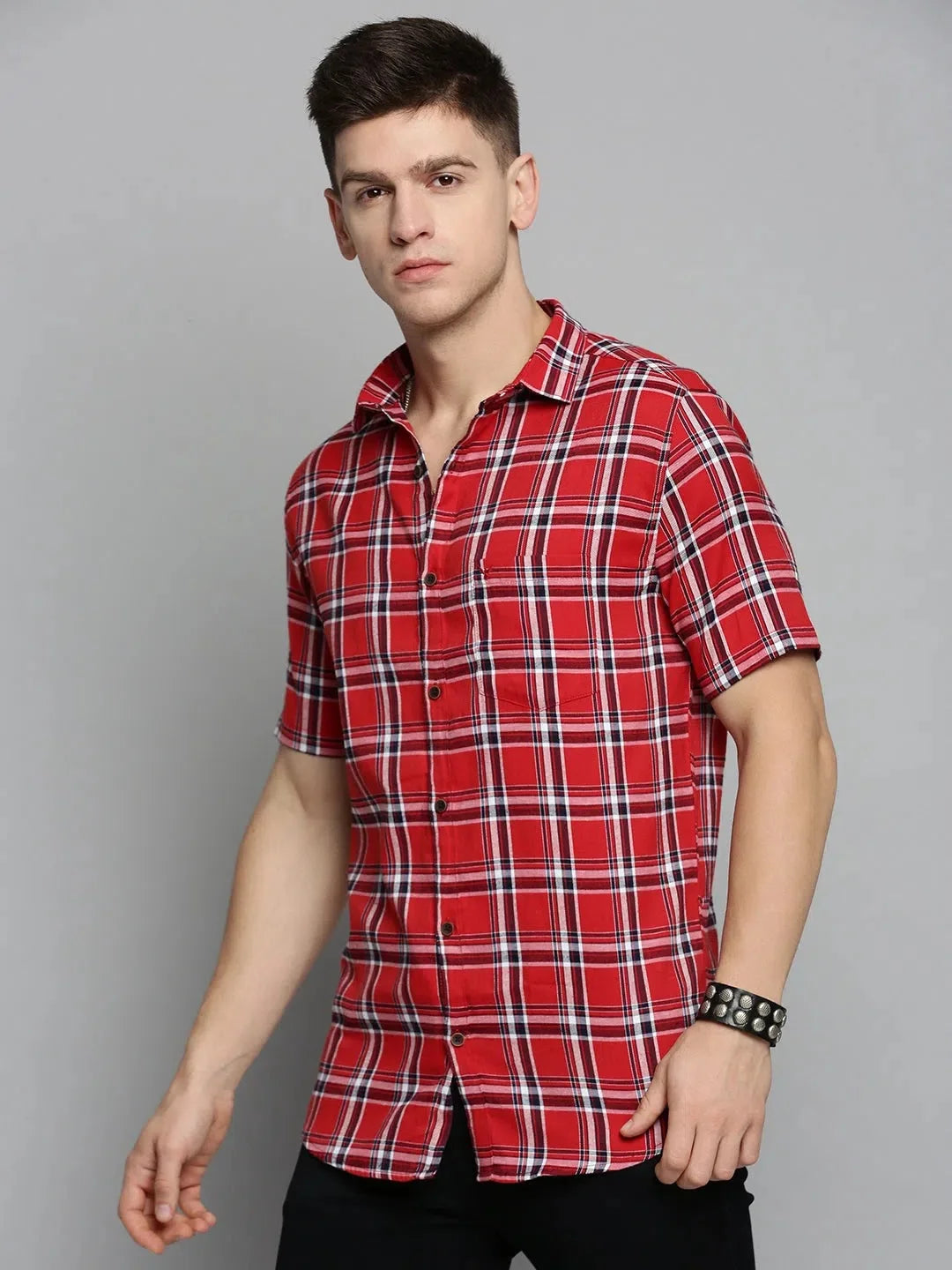 Orange Checked Mens Shirt - DesiQlo Cotton Casual Shirt