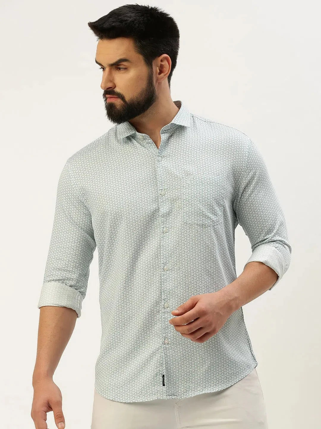 Seagreen Printed Cotton Mens Shirt | Stylish DesiQlo