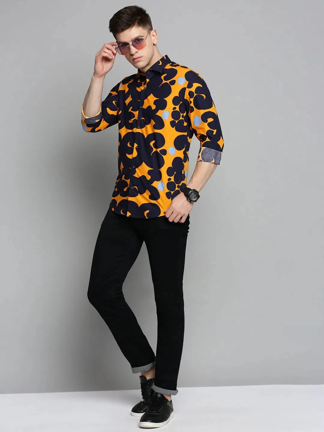 Men's Navy Colourblock Shirt | Casual Cotton Mens Shirt