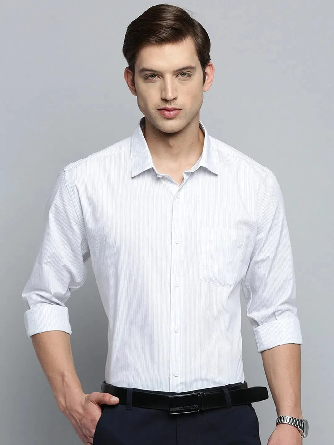 White Striped Formal Shirts for Men - Cotton Shirt | DesiQlo