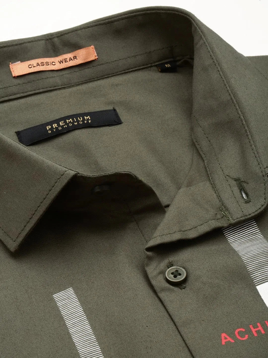 Olive Printed Mens Shirt | Casual Cotton Shirt - DesiQlo