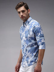 Men Blue Printed Casual Shirt-PERRYPRINT-1848-Blue