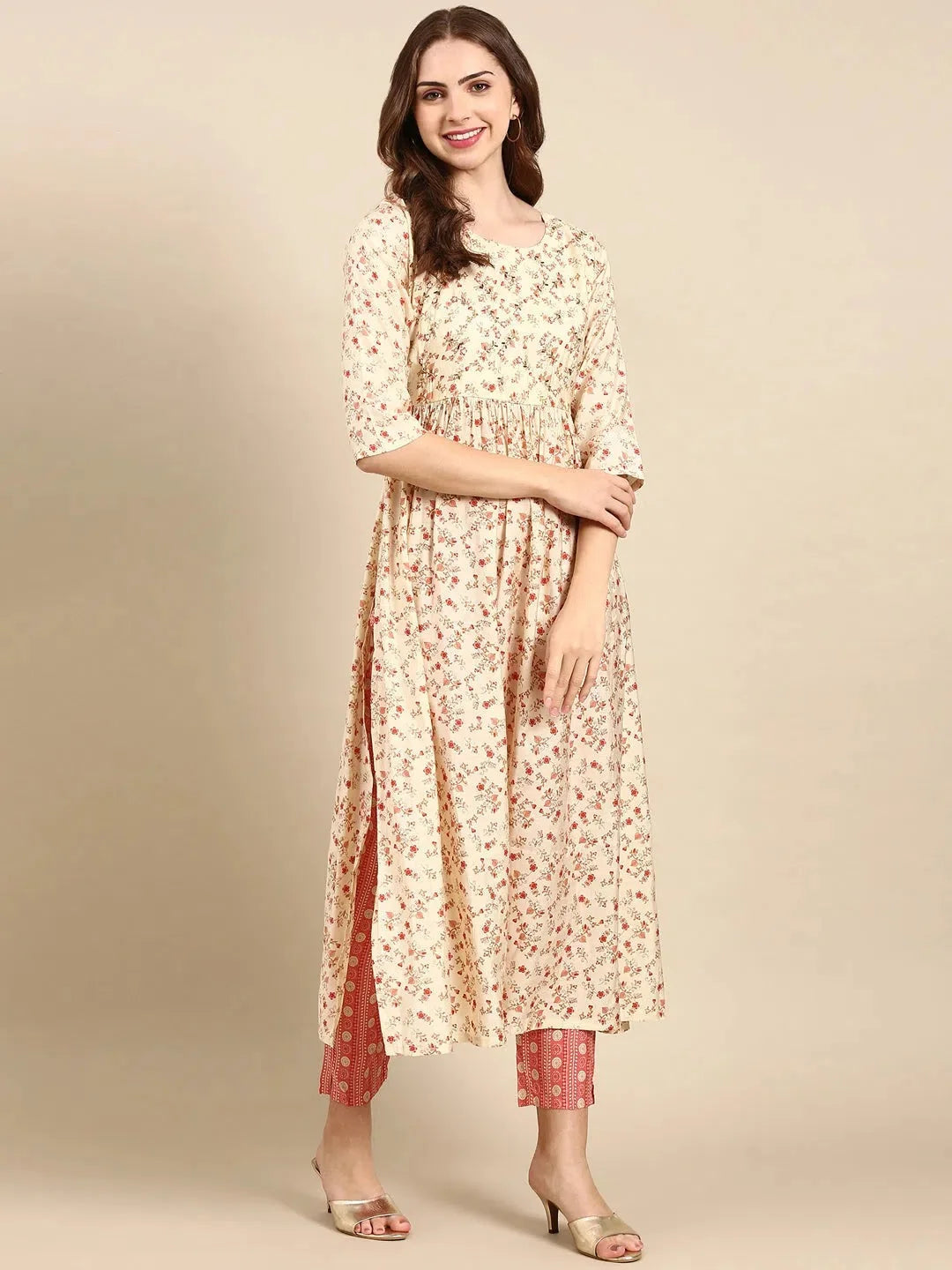 Cream Ethnic Motif Women's Kurta Sets | Indian Kurta Sets
