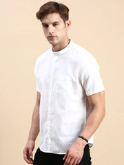 Men White Solid Casual Shirt-TOGOLINEN-5589-Offwhite