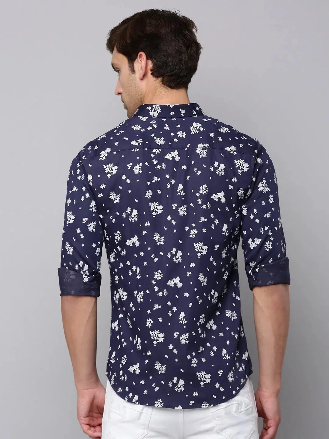 Navy Printed Mens Shirt - Viscose Casual Shirt | DesiQlo