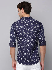 Men Navy Printed Casual Shirt-HARPERPRINT-1683-Navyblue