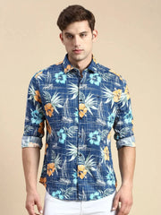Men Teal Printed Casual Shirt-FLORIDAPRINT-4953-Teal