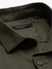 Men Green Solid Casual Shirt-MUNIFICENCEPLAIN-3397-Olive